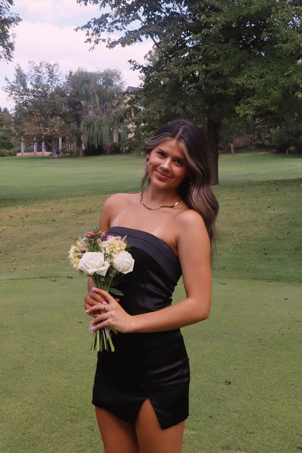 Strapless Black Bodycon Short Dress with Slit