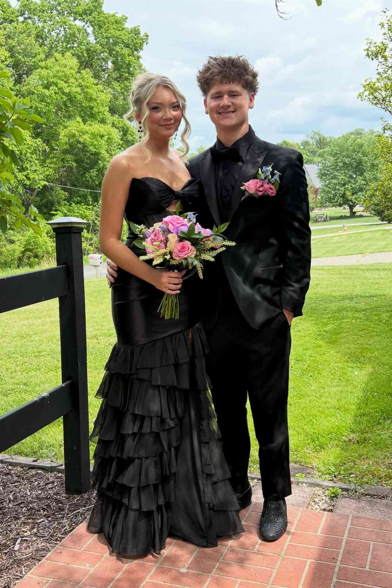 Strapless Black Bow Front Tiered Long Dress – PollyBoutique