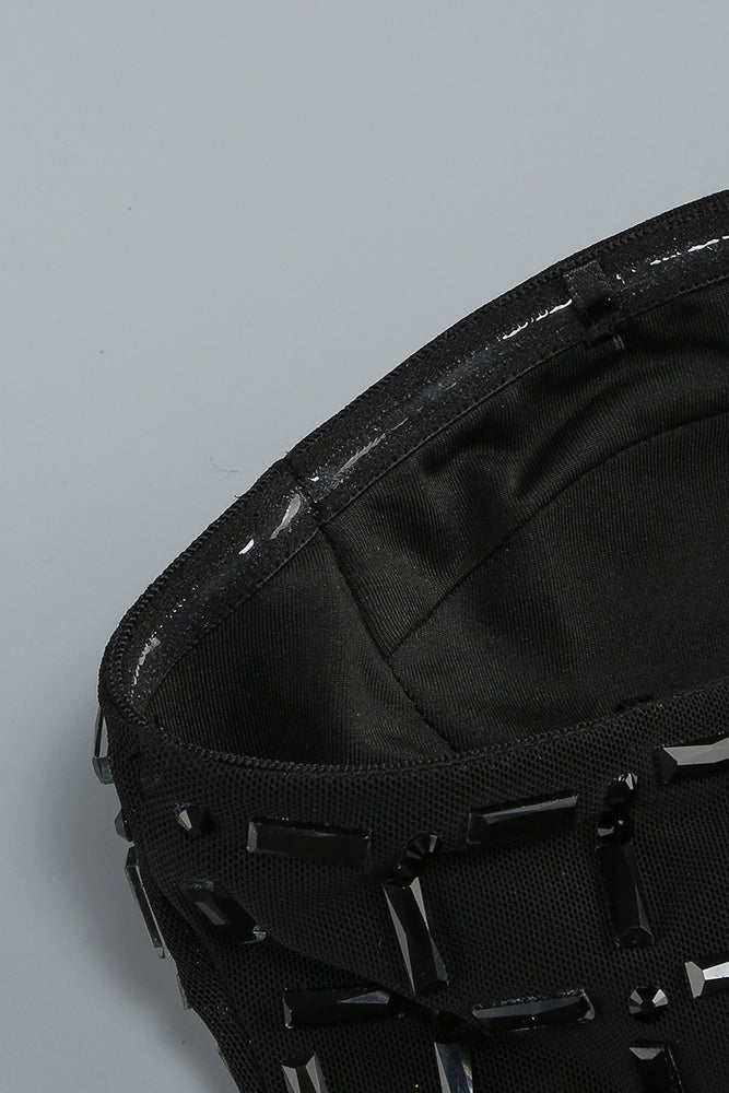 
                      
                        Strapless Black Embellished Sheer Short Dress
                      
                    