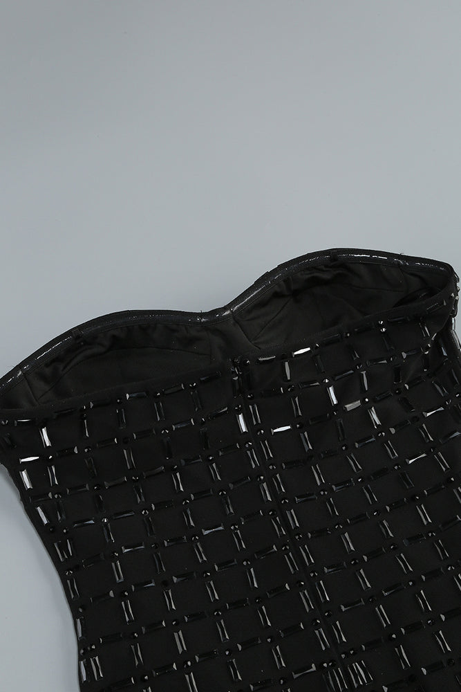 
                      
                        Strapless Black Embellished Sheer Short Dress
                      
                    