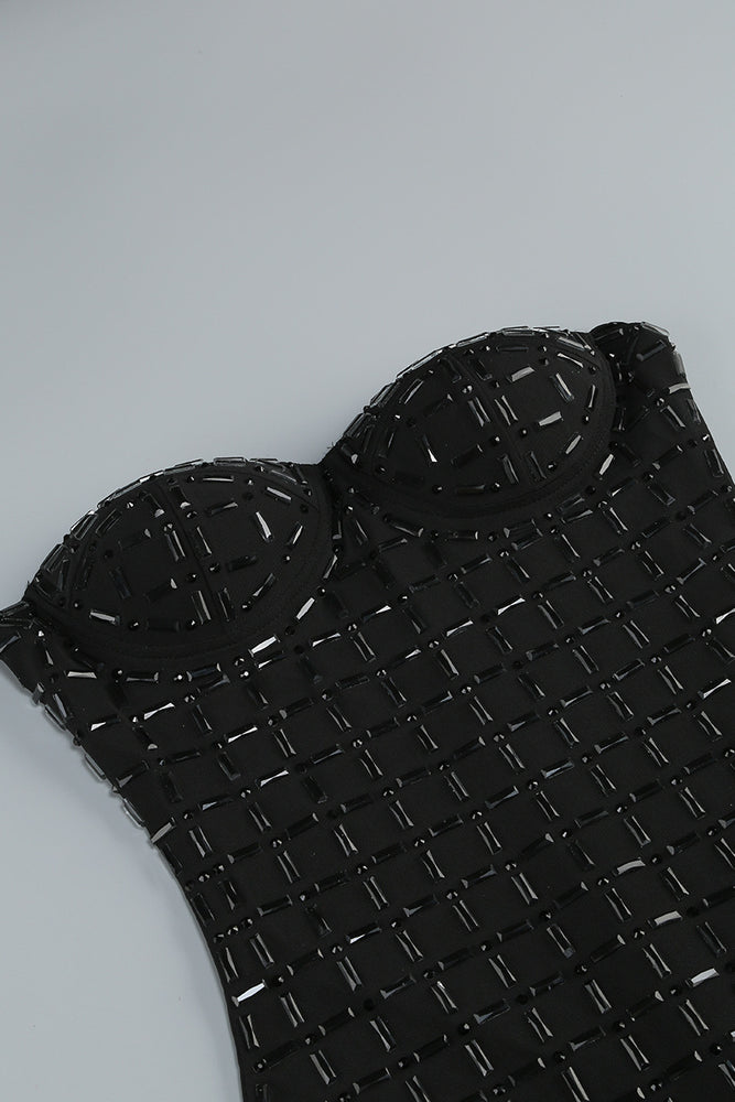 
                      
                        Strapless Black Embellished Sheer Short Dress
                      
                    