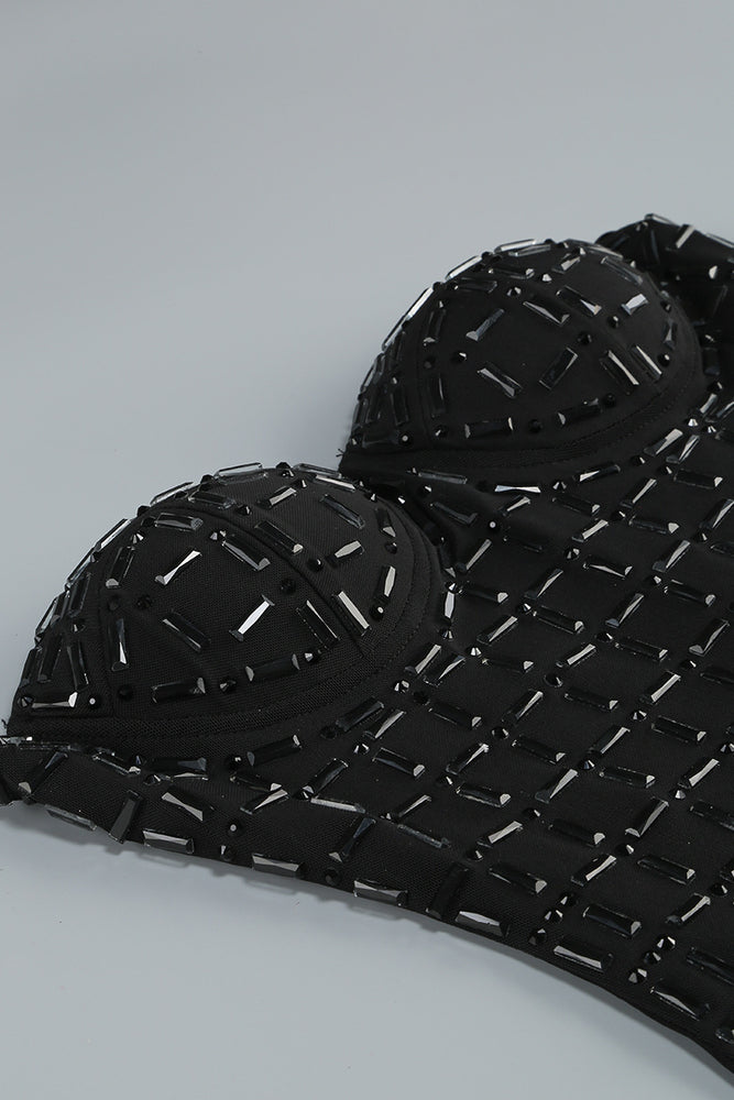 
                      
                        Strapless Black Embellished Sheer Short Dress
                      
                    