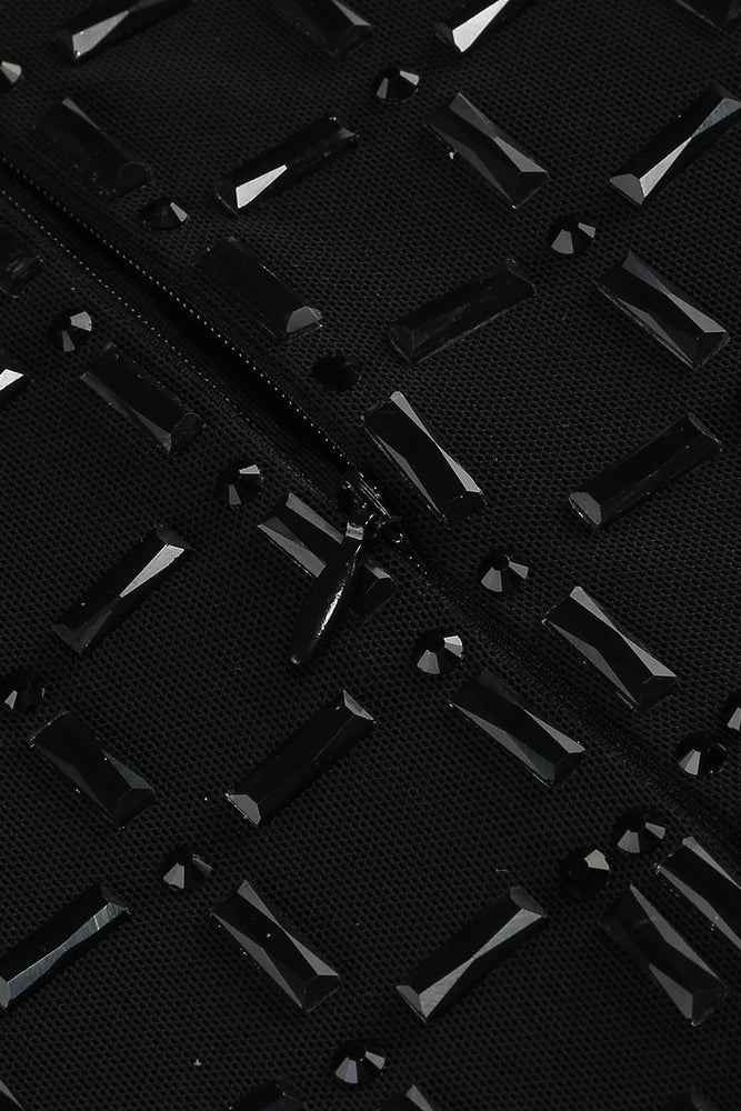 
                      
                        Strapless Black Embellished Sheer Short Dress
                      
                    