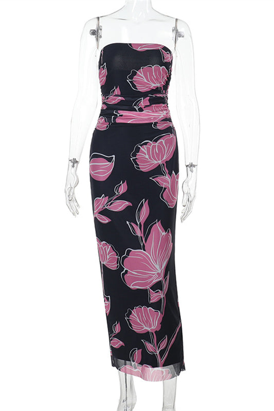 
                      
                        Strapless Black Floral Print Sheath Long Dress
                      
                    