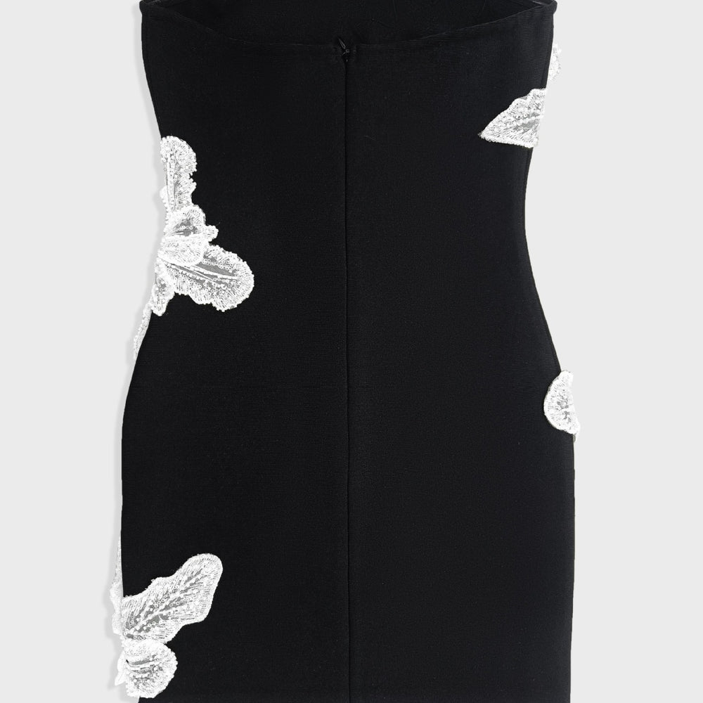 
                      
                        Strapless Black Floral Sequin Bodycon Mini Dress
                      
                    