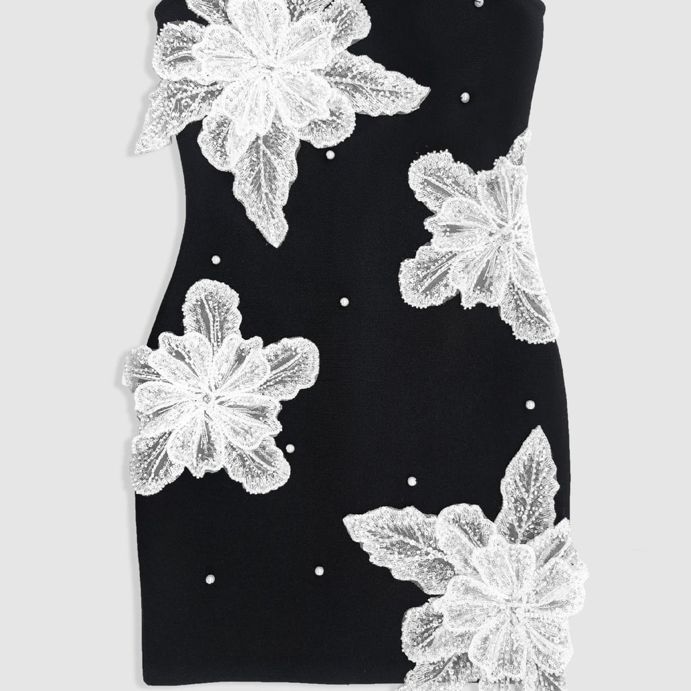 
                      
                        Strapless Black Floral Sequin Bodycon Mini Dress
                      
                    