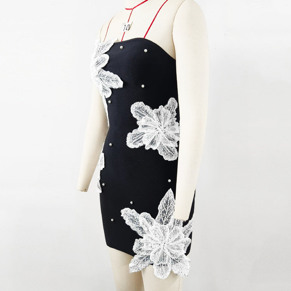 
                      
                        Strapless Black Floral Sequin Bodycon Mini Dress
                      
                    