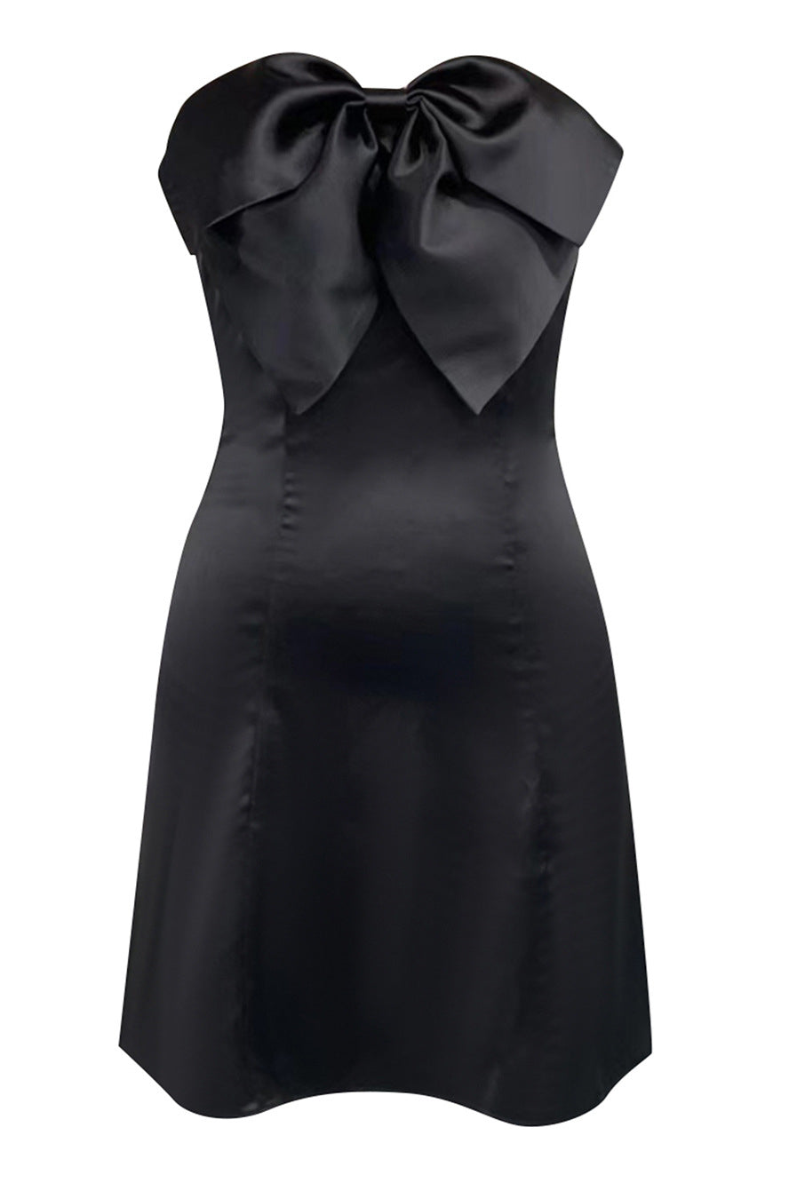 Strapless Black Front Bow A-line Short Dress