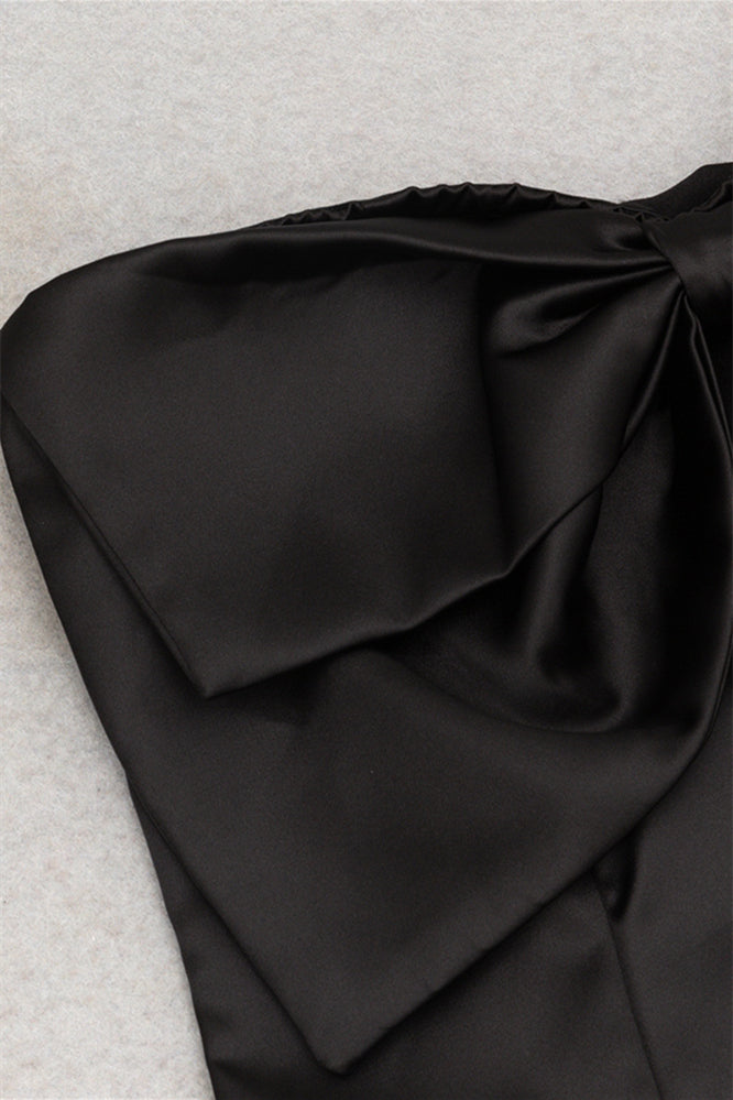 
                      
                        Strapless Black Front Bow A-line Short Dress
                      
                    