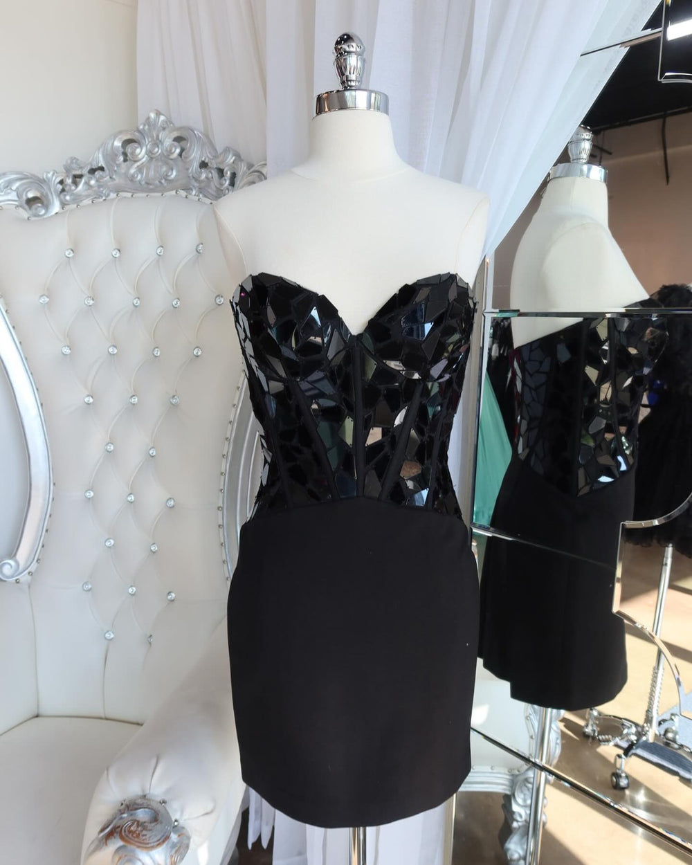 Strapless Black Mirror Glass Bodycon Short Dress