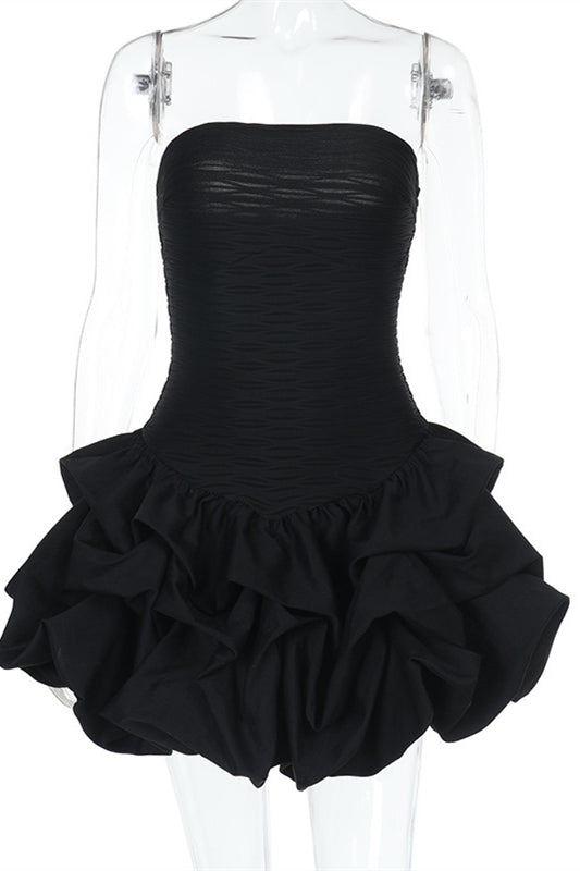 
                      
                        Strapless Black Pleated Bodice Bubble Dress
                      
                    