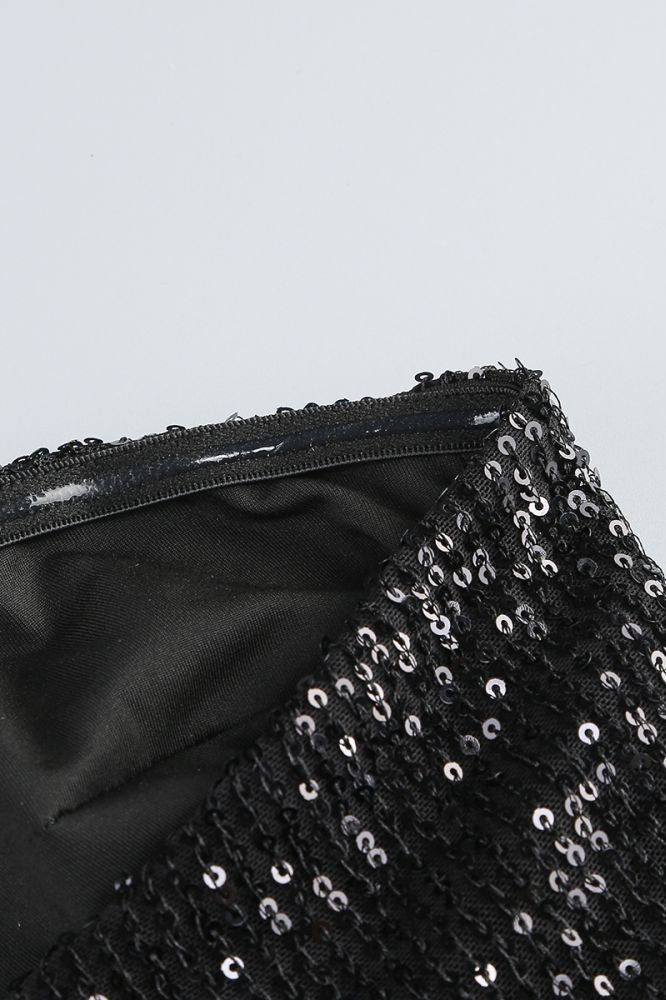 
                      
                        Strapless Black Sequin Short Dress with Removable Bow
                      
                    