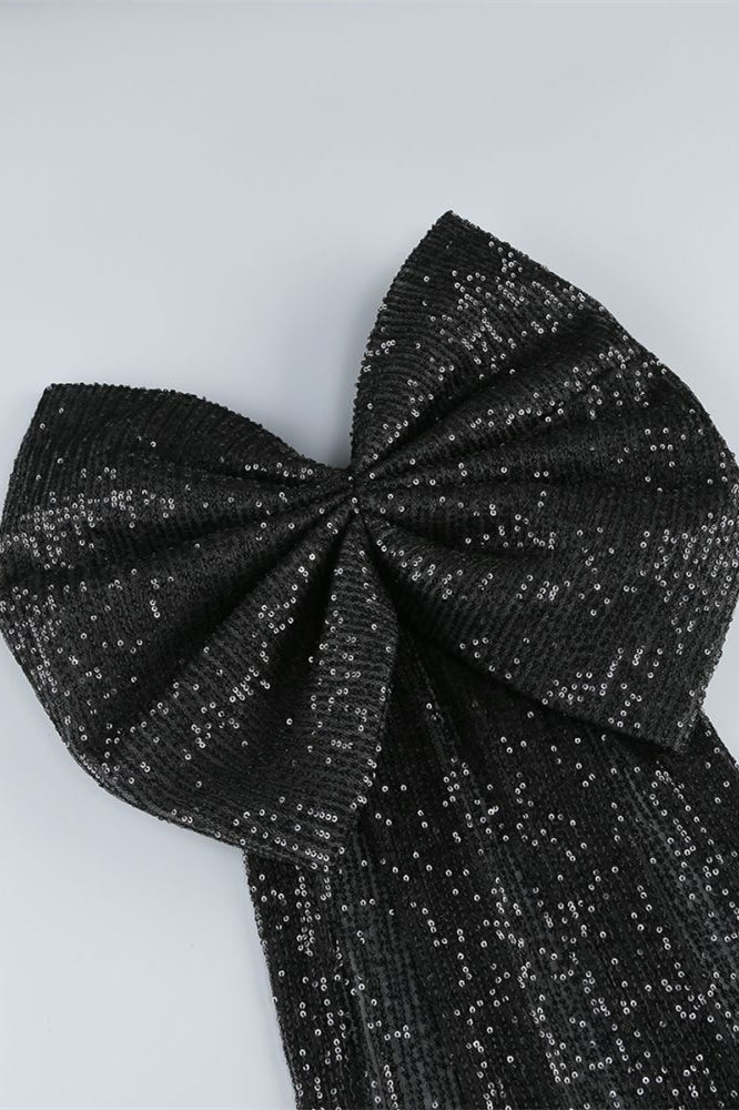 
                      
                        Strapless Black Sequin Short Dress with Removable Bow
                      
                    