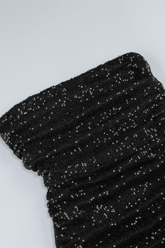 
                      
                        Strapless Black Sequin Short Dress with Removable Bow
                      
                    