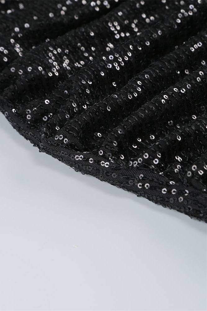 
                      
                        Strapless Black Sequin Short Dress with Removable Bow
                      
                    