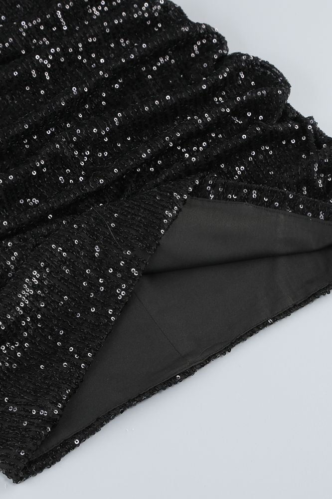 
                      
                        Strapless Black Sequin Short Dress with Removable Bow
                      
                    