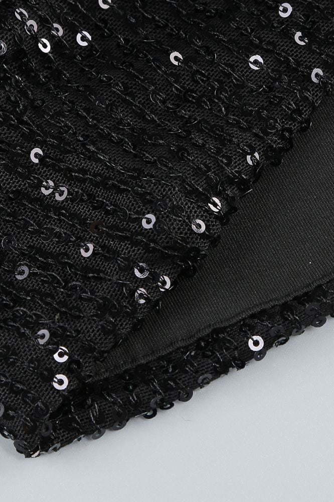 
                      
                        Strapless Black Sequin Short Dress with Removable Bow
                      
                    