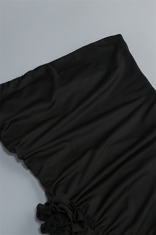 
                      
                        Strapless Black Sheath Long Dress with Rosette
                      
                    