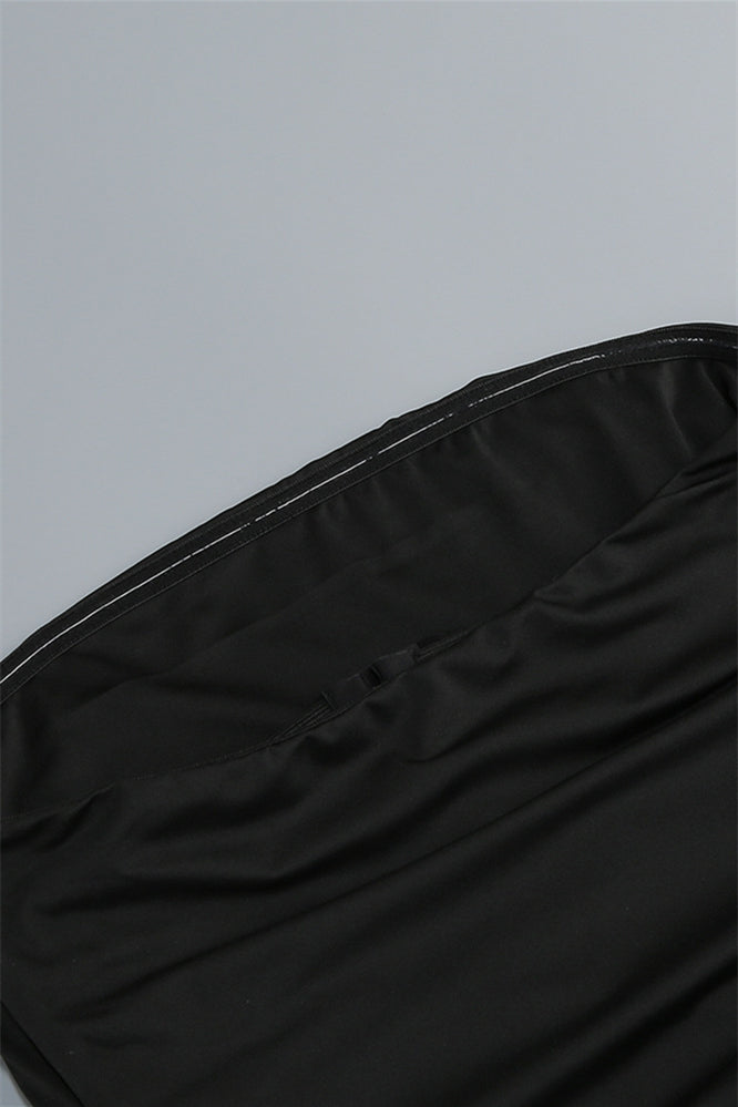 
                      
                        Strapless Black Sheath Long Dress with Rosette
                      
                    