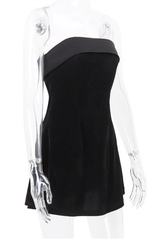 
                      
                        Strapless Black Velvet A-line Short Dress
                      
                    