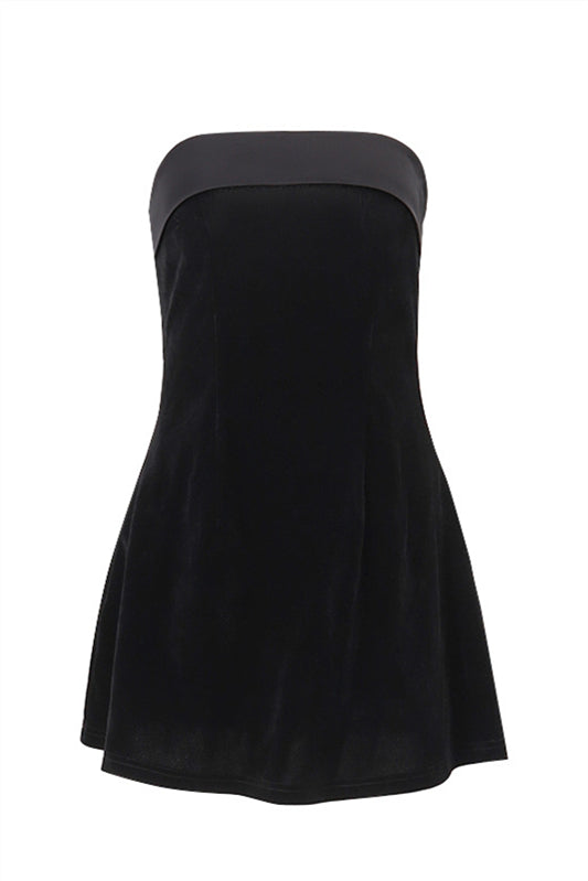 Strapless Black Velvet A-line Short Dress