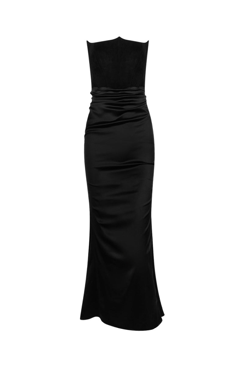 Strapless Black Velvet Patchwork Mermaid Long Dress