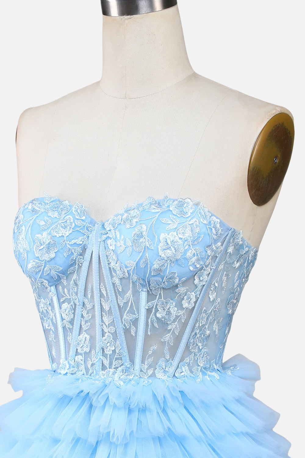 Strapless Blue Appliques Tiered Short Princess Dress PollyBoutique Strapless Blue Appliques Tiered Short Princess Dress PollyBoutique