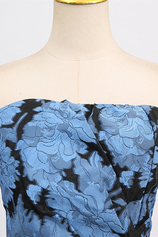 
                      
                        Strapless Blue Floral Print Short Dress
                      
                    