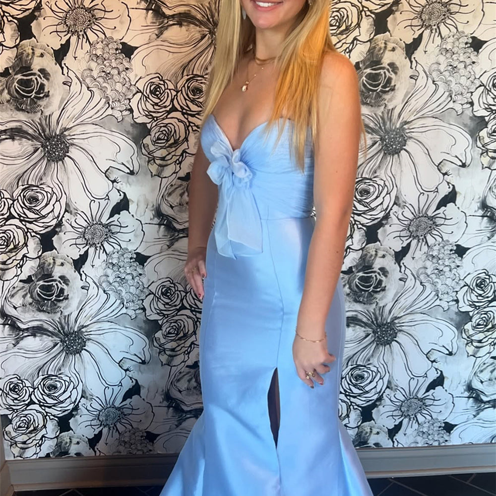 
                      
                        Strapless Blue Mermaid Long Dress with Bow
                      
                    