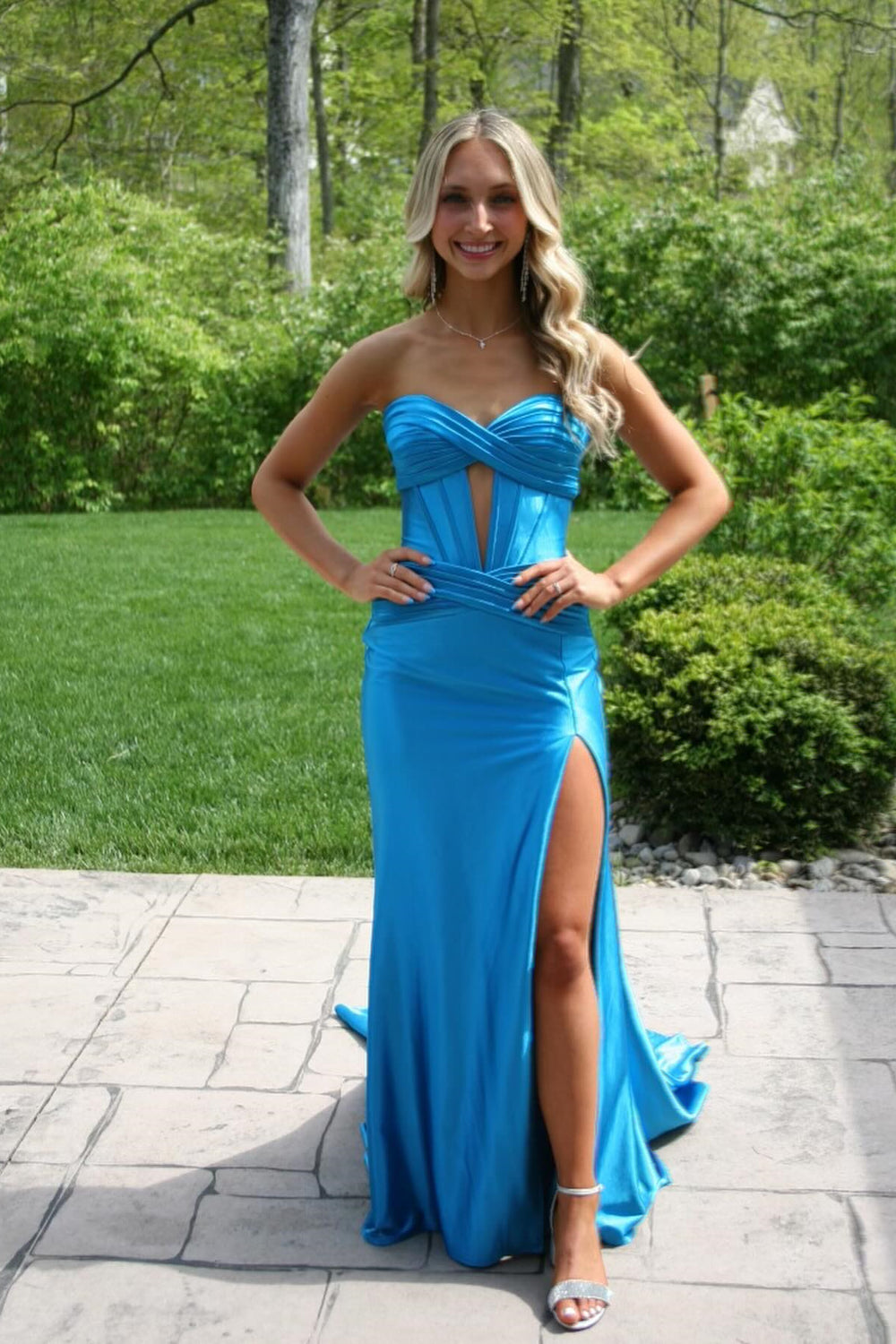 Strapless Blue Mermaid Long Dress with Slit