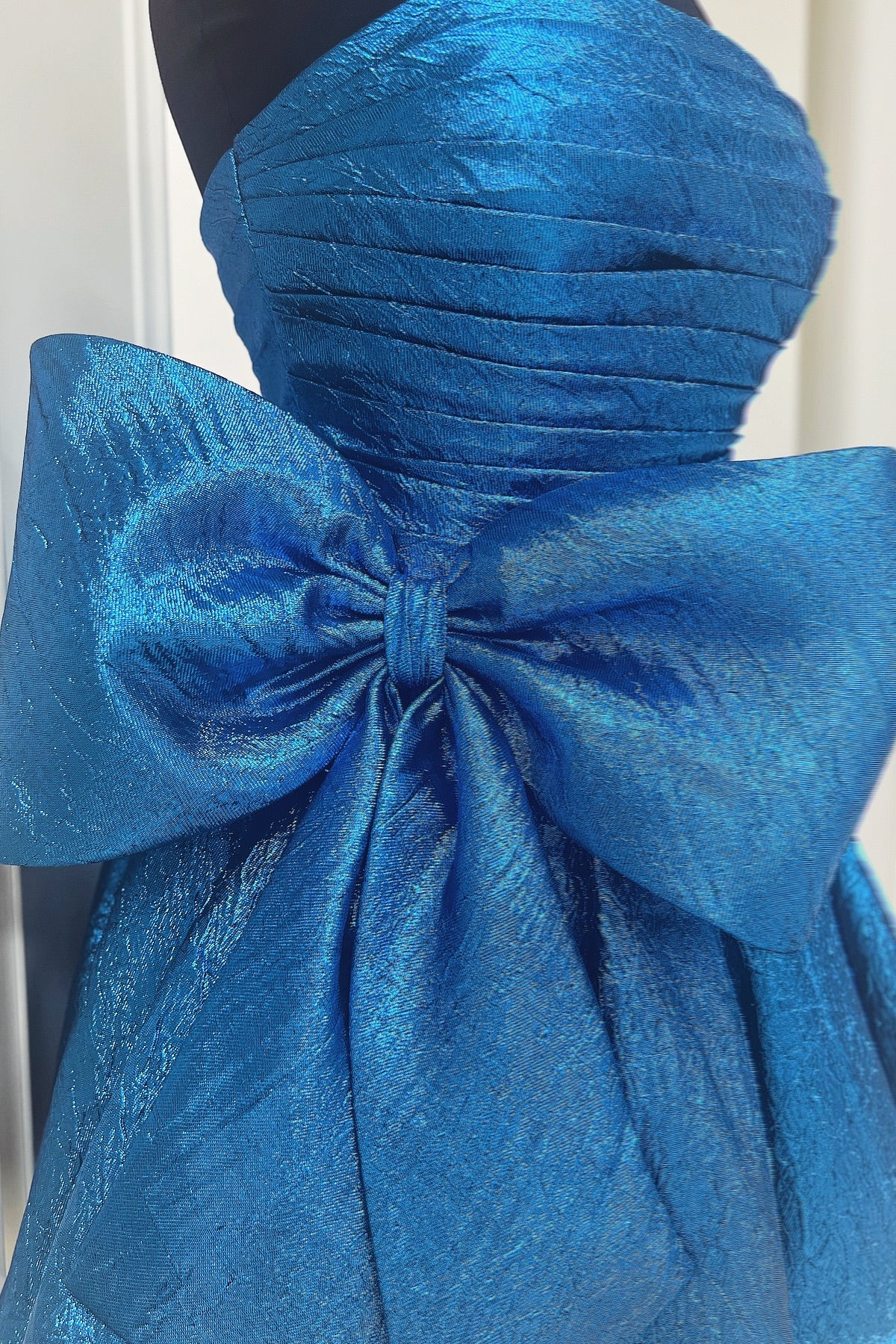 Strapless Royal Blue Ruched Short Dress with Bow – PollyBoutique