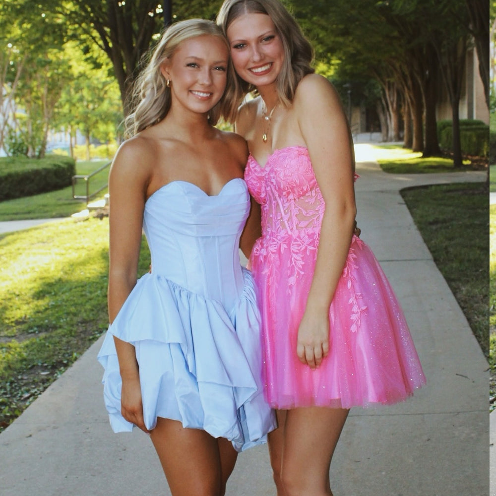 
                      
                        Strapless Blue Ruffle Tiered Short Dress
                      
                    