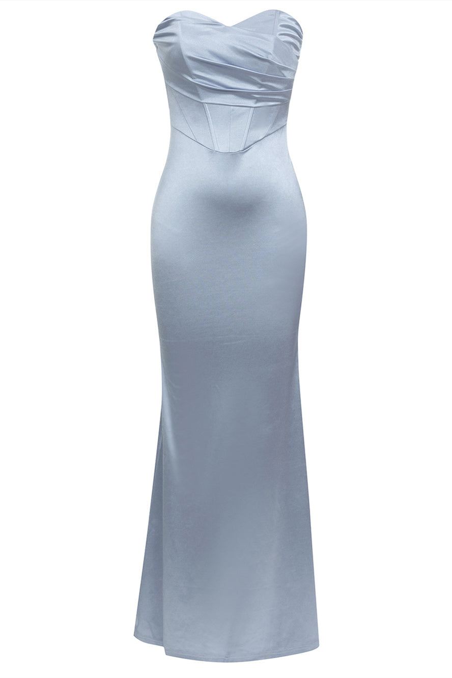 Strapless Blue Satin Mermaid Long Dress