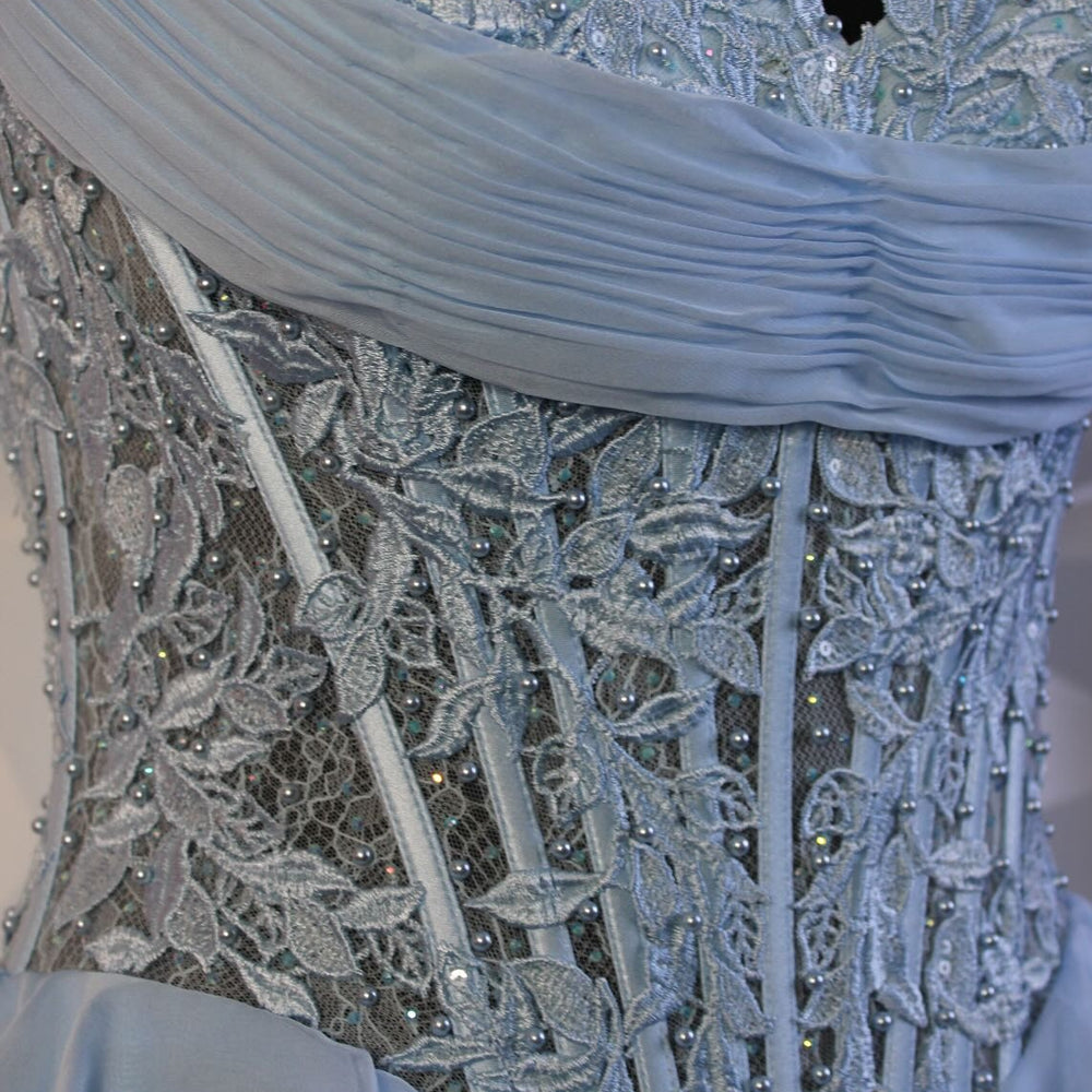 
                      
                        Strapless Blue See Through Appliques Ruffled Short Dress
                      
                    