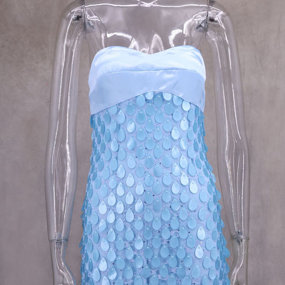 
                      
                        Strapless Blue Sequin Sheath Long Dress
                      
                    