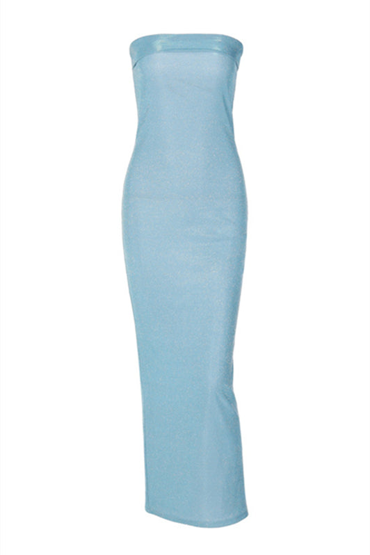 Strapless Blue Sparkle Sheath Long Dress