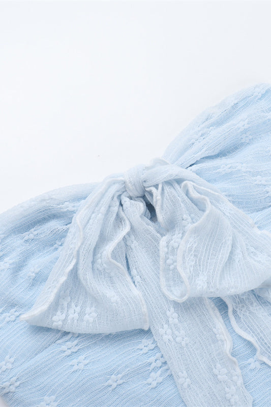
                      
                        Strapless Blue Tie Front Ruffled Short Dress
                      
                    