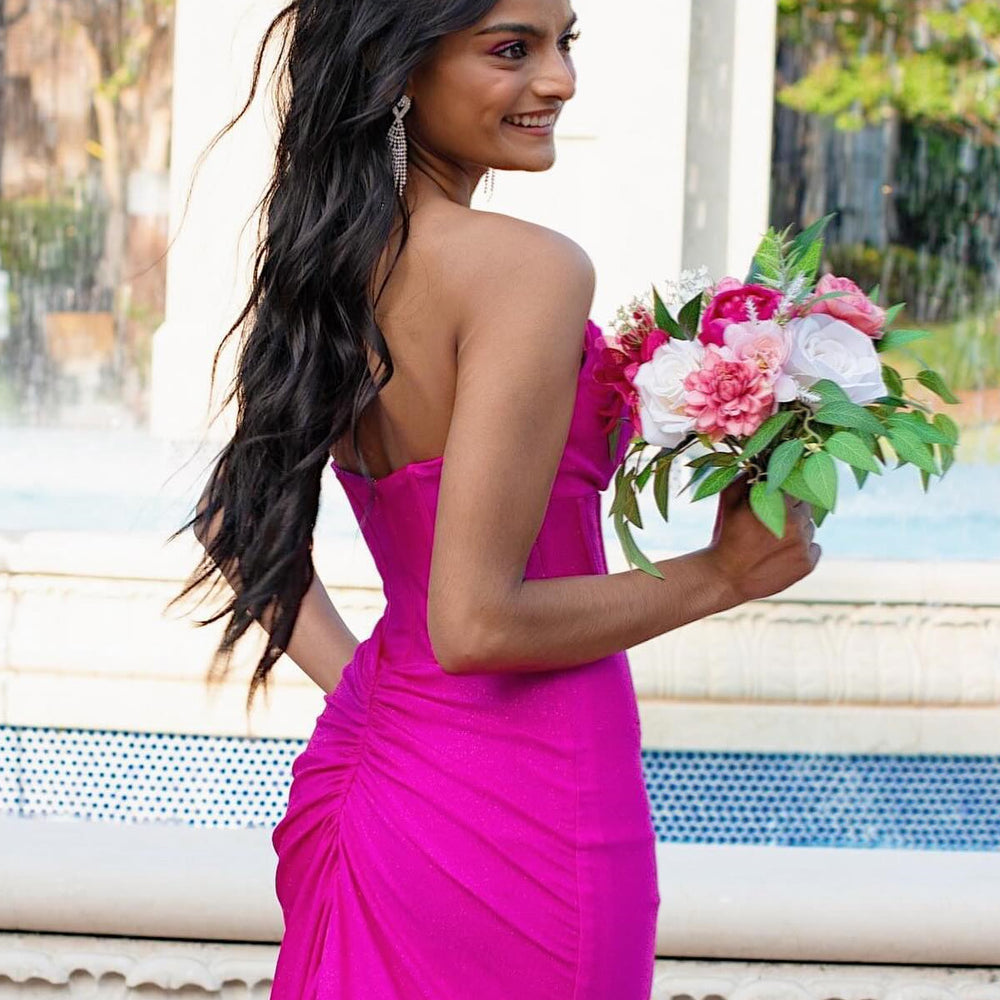 
                      
                        Strapless Bright Fuchsia Mermaid Satin Long Dress
                      
                    