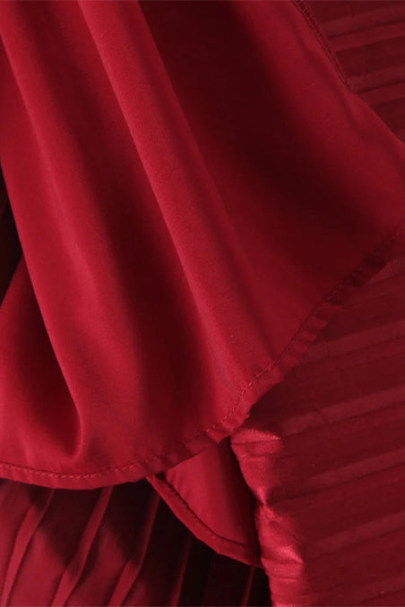 
                      
                        Strapless Burgundy Pleated Chiffon Long Dress
                      
                    