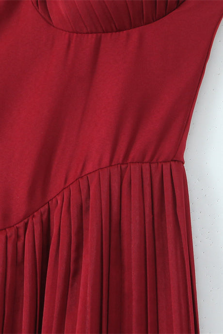 
                      
                        Strapless Burgundy Pleated Chiffon Long Dress
                      
                    