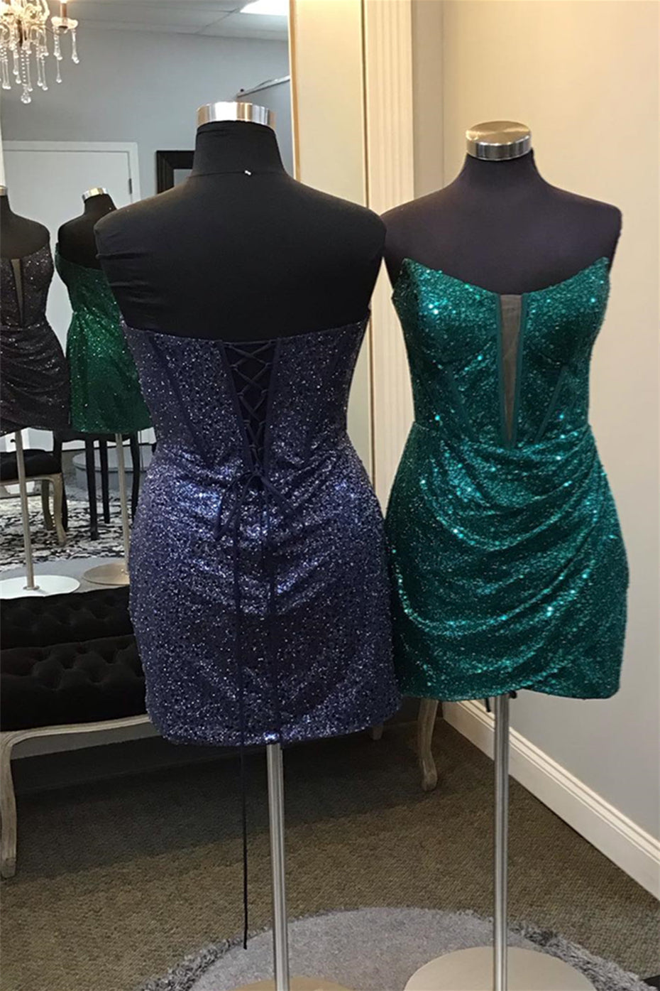 Strapless Emerald Green Sequin Short Dress – PollyBoutique