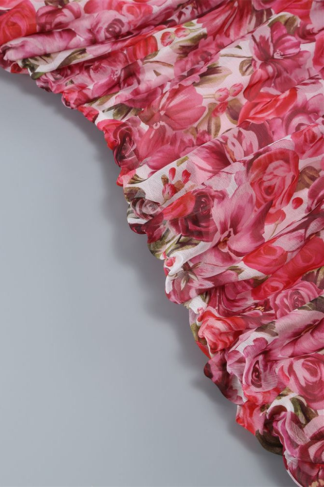 
                      
                        Strapless Floral Print Bodycon Short Dress with Rosette
                      
                    