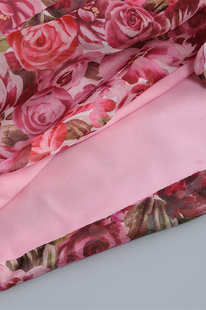 
                      
                        Strapless Floral Print Bodycon Short Dress with Rosette
                      
                    