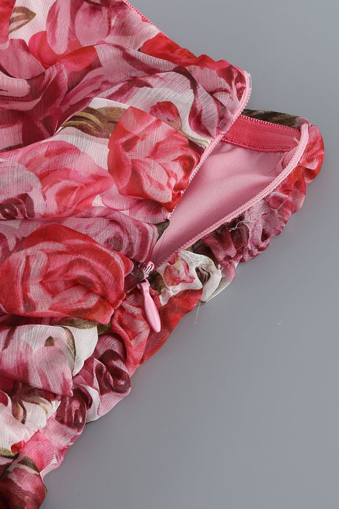 
                      
                        Strapless Floral Print Bodycon Short Dress with Rosette
                      
                    