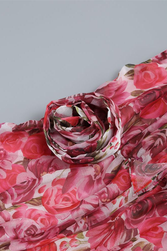
                      
                        Strapless Floral Print Bodycon Short Dress with Rosette
                      
                    