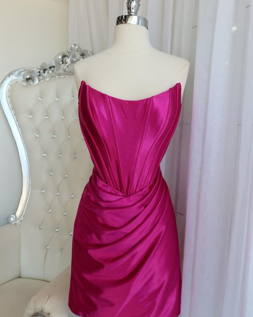 Strapless Fuchsia Ruched Bodycon Short Dress