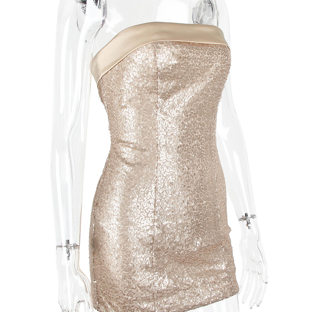 
                      
                        Strapless Gold Sequin Bodycon Short Dress
                      
                    