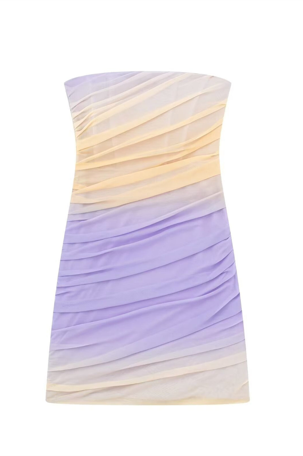 Strapless Gradient Color Ruched Bodycon Short Dress
