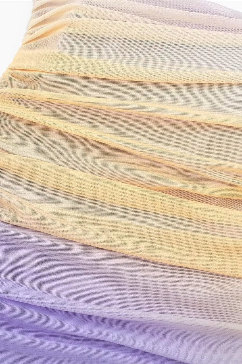 Strapless Gradient Color Ruched Bodycon Short Dress