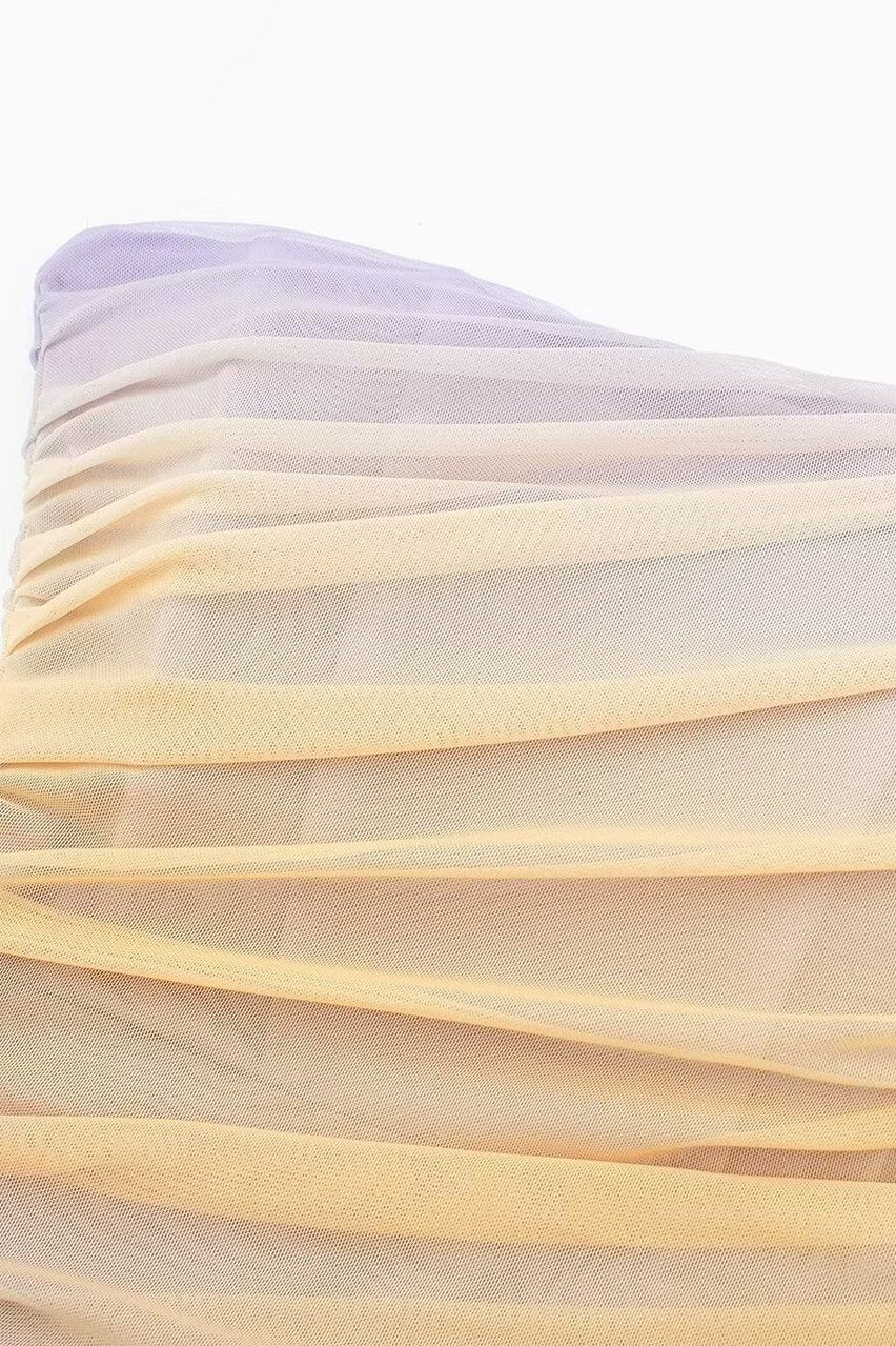 Strapless Gradient Color Ruched Bodycon Short Dress